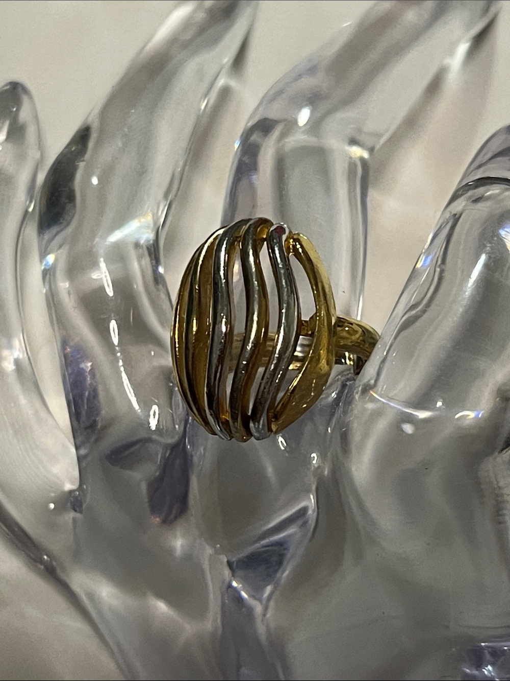 Trifari Two-Tone Ribbed Dome Statement Ring